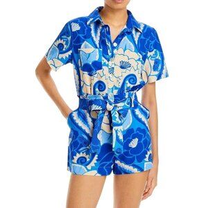 Farm Rio Tropical Groover Romper Playsuit Linen Blend Pockets Belted Size XS